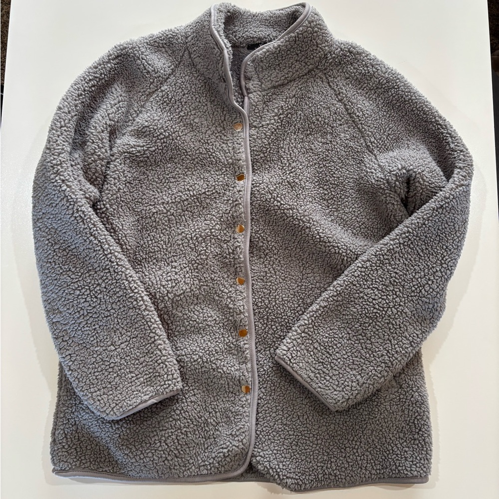 Women's Grey Sherpa Snap-Front Puffer Jacket